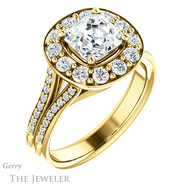 14k Yellow Gold Asscher Cut Forever One Engagement Ring Setting #GTJ1016-asscher-fo-y 4 14k Yellow Gold Asscher Cut Forever One Engagement Ring Setting #GTJ1016-asscher-fo-y