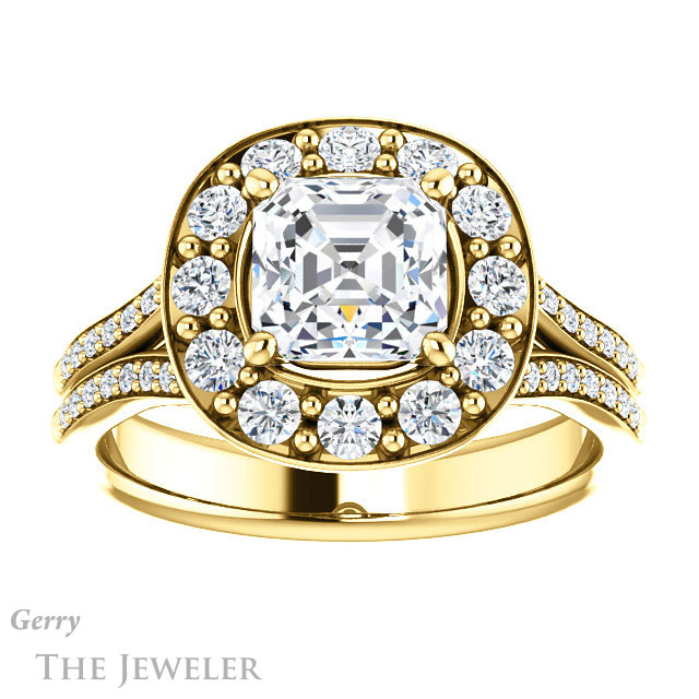 14k Yellow Gold Asscher Cut Forever One Engagement Ring Setting #GTJ1016-asscher-fo-y