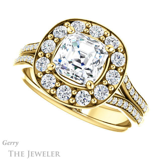 14k Yellow Gold Asscher Cut Forever One Engagement Ring Setting #GTJ1016-asscher-fo-y 5 14k Yellow Gold Asscher Cut Forever One Engagement Ring Setting #GTJ1016-asscher-fo-y