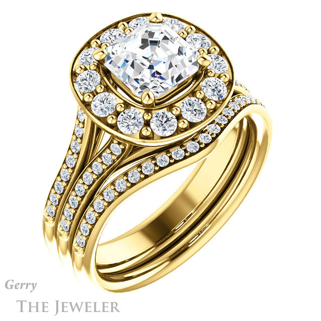 14k Yellow Gold Asscher Cut Forever One Engagement Ring Setting #GTJ1016-asscher-fo-y 6 14k Yellow Gold Asscher Cut Forever One Engagement Ring Setting #GTJ1016-asscher-fo-y