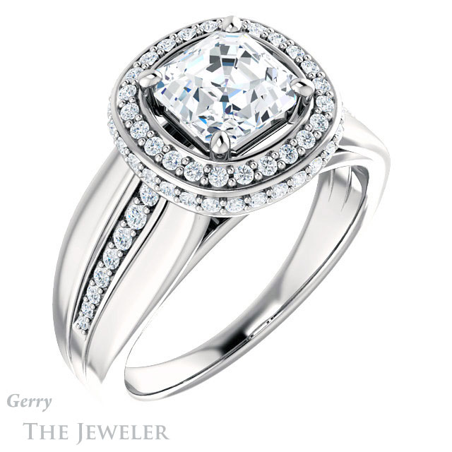 14k White Gold Asscher Cut Forever One Engagement Ring Setting #GTJ1017-asscher-fo-w 4 14k White Gold Asscher Cut Forever One Engagement Ring Setting #GTJ1017-asscher-fo-w