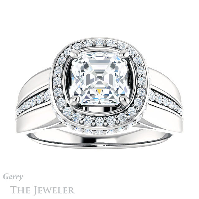 14k White Gold Asscher Cut Forever One Engagement Ring Setting #GTJ1017-asscher-fo-w 1 14k White Gold Asscher Cut Forever One Engagement Ring Setting #GTJ1017-asscher-fo-w