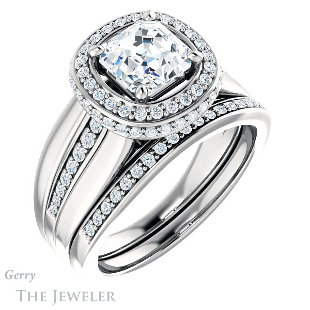 14k White Gold Asscher Cut Forever One Engagement Ring Setting #GTJ1017-asscher-fo-w 6 14k White Gold Asscher Cut Forever One Engagement Ring Setting #GTJ1017-asscher-fo-w