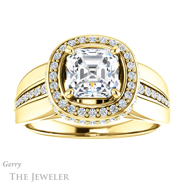 14k Yellow Gold Asscher Cut Forever One Engagement Ring Setting #GTJ1017-asscher-fo-y