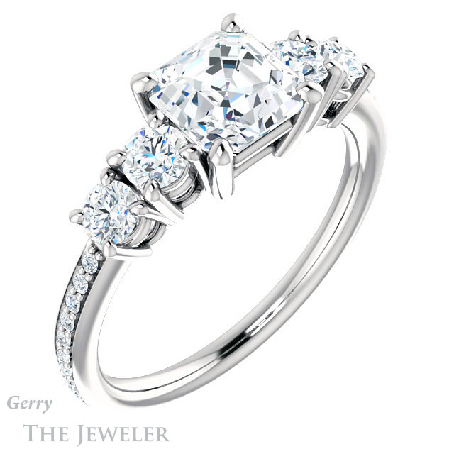 Asscher Cut Forever One Engagement Ring Setting #GTJ1019-asscher-fo-w | Gerry The Jeweler 14k White Gold Asscher Cut Forever One Engagement Ring Setting #GTJ1019-asscher-fo-w