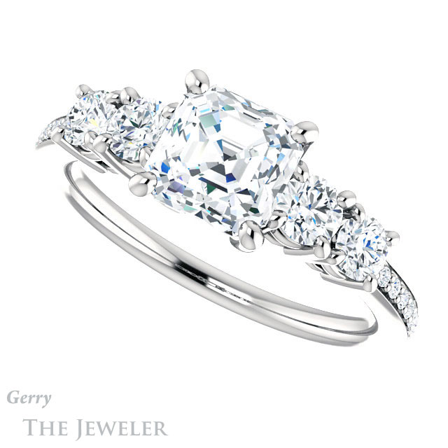 Asscher Cut Forever One Engagement Ring Setting #GTJ1019-asscher-fo-w | Gerry The Jeweler 14k White Gold Asscher Cut Forever One Engagement Ring Setting #GTJ1019-asscher-fo-w