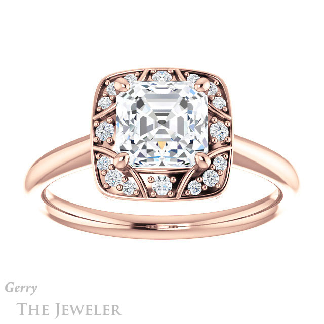 14k Rose Gold Asscher Cut Forever One Engagement Ring Setting #GTJ1020-asscher-fo-r