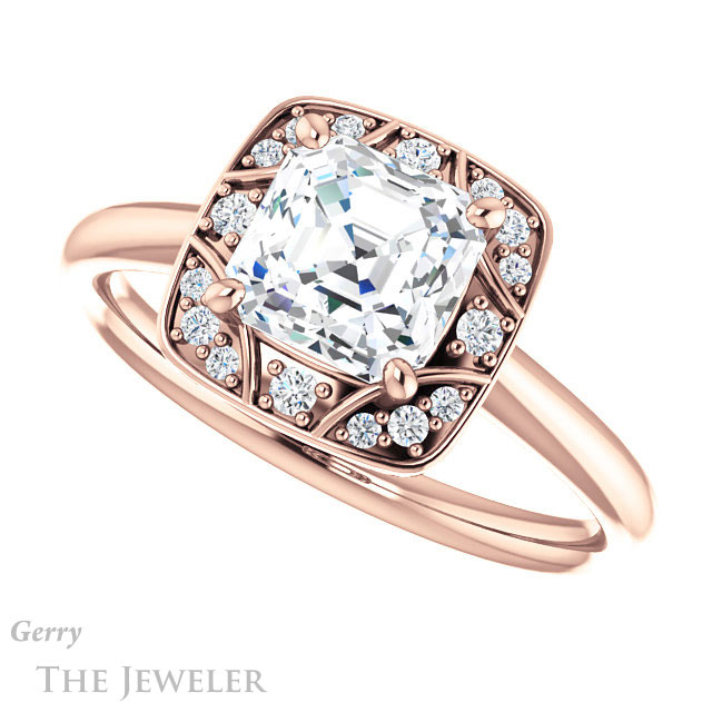 14k Rose Gold Asscher Cut Forever One Engagement Ring Setting #GTJ1020-asscher-fo-r 5 14k Rose Gold Asscher Cut Forever One Engagement Ring Setting #GTJ1020-asscher-fo-r