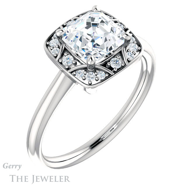 14k White Gold Asscher Cut Forever One Engagement Ring Setting #GTJ1020-asscher-fo-w 4 14k White Gold Asscher Cut Forever One Engagement Ring Setting #GTJ1020-asscher-fo-w