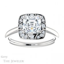 14k White Gold Asscher Cut Forever One Engagement Ring Setting #GTJ1020-asscher-fo-w 1 14k White Gold Asscher Cut Forever One Engagement Ring Setting #GTJ1020-asscher-fo-w