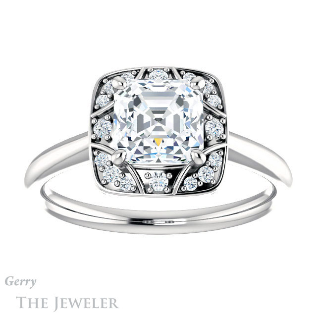 14k White Gold Asscher Cut Forever One Engagement Ring Setting #GTJ1020-asscher-fo-w