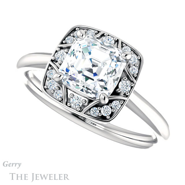 14k White Gold Asscher Cut Forever One Engagement Ring Setting #GTJ1020-asscher-fo-w 5 14k White Gold Asscher Cut Forever One Engagement Ring Setting #GTJ1020-asscher-fo-w