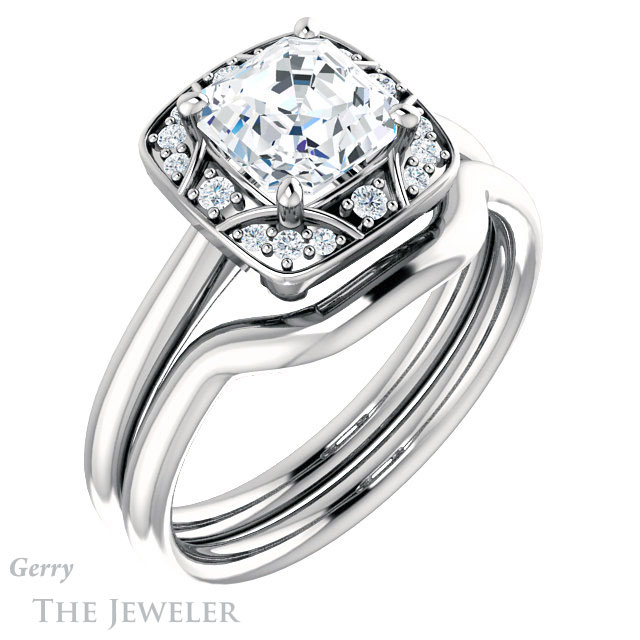 14k White Gold Asscher Cut Forever One Engagement Ring Setting #GTJ1020-asscher-fo-w 6 14k White Gold Asscher Cut Forever One Engagement Ring Setting #GTJ1020-asscher-fo-w