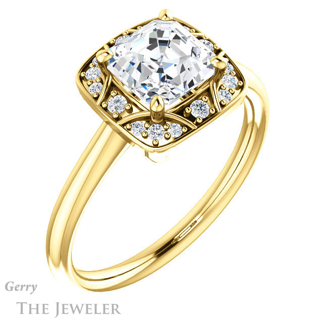 14k Yellow Gold Asscher Cut Forever One Engagement Ring Setting #GTJ1020-asscher-fo-y 4 14k Yellow Gold Asscher Cut Forever One Engagement Ring Setting #GTJ1020-asscher-fo-y