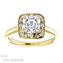 14k Yellow Gold Asscher Cut Forever One Engagement Ring Setting #GTJ1020-asscher-fo-y 1 14k Yellow Gold Asscher Cut Forever One Engagement Ring Setting #GTJ1020-asscher-fo-y