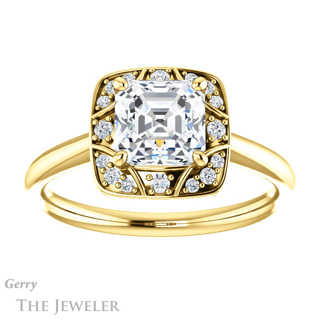 14k Yellow Gold Asscher Cut Forever One Engagement Ring Setting #GTJ1020-asscher-fo-y