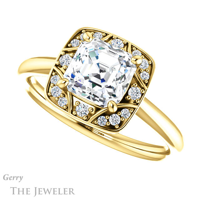 14k Yellow Gold Asscher Cut Forever One Engagement Ring Setting #GTJ1020-asscher-fo-y 5 14k Yellow Gold Asscher Cut Forever One Engagement Ring Setting #GTJ1020-asscher-fo-y