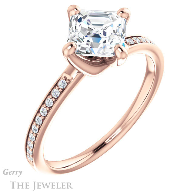 14k Rose Gold Asscher Cut Forever One Engagement Ring Setting #GTJ1022-asscher-fo-r