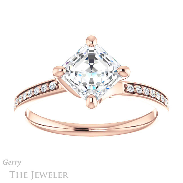 14k Rose Gold Asscher Cut Forever One Engagement Ring Setting #GTJ1022-asscher-fo-r