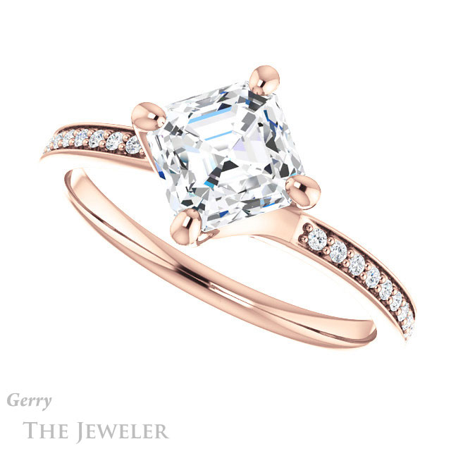 14k Rose Gold Asscher Cut Forever One Engagement Ring Setting #GTJ1022-asscher-fo-r