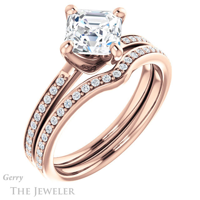 14k Rose Gold Asscher Cut Forever One Engagement Ring Setting #GTJ1022-asscher-fo-r