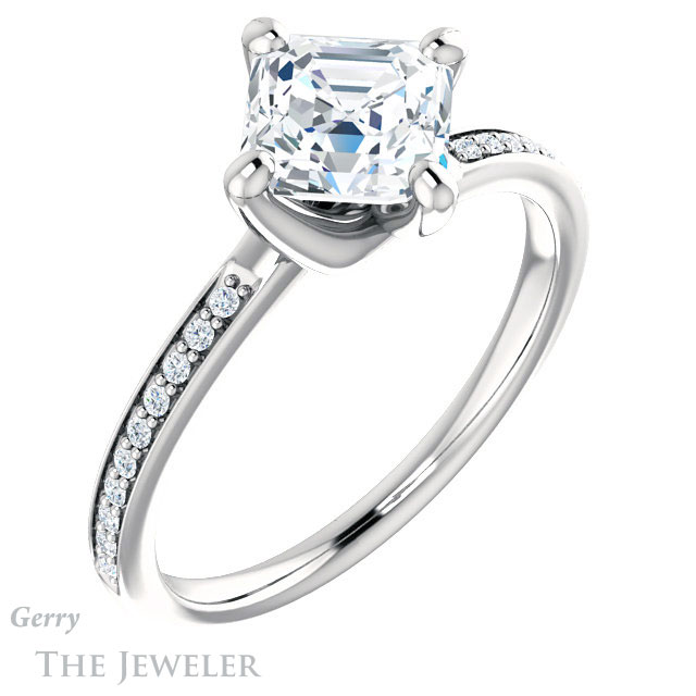 14k White Gold Asscher Cut Forever One Engagement Ring Setting #GTJ1022-asscher-fo-w 4 14k White Gold Asscher Cut Forever One Engagement Ring Setting #GTJ1022-asscher-fo-w