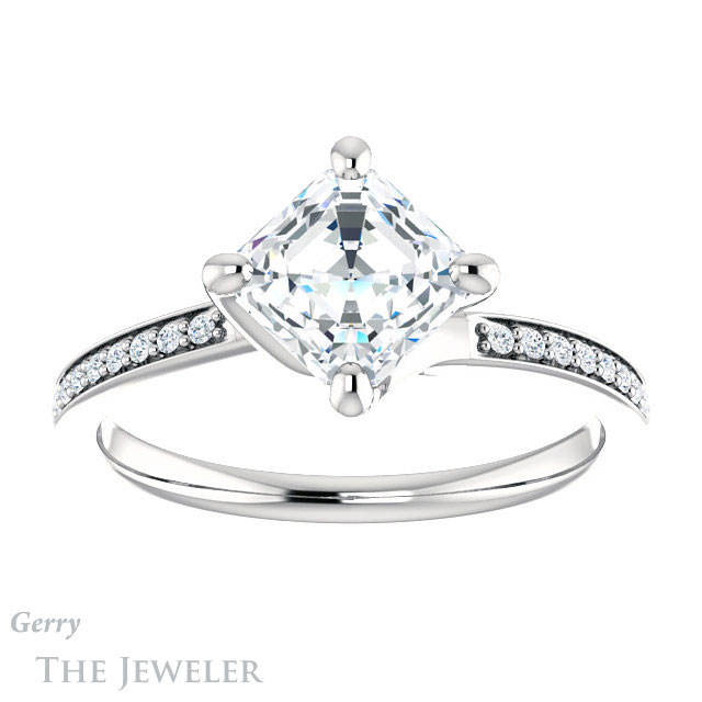 14k White Gold Asscher Cut Forever One Engagement Ring Setting #GTJ1022-asscher-fo-w 1 14k White Gold Asscher Cut Forever One Engagement Ring Setting #GTJ1022-asscher-fo-w