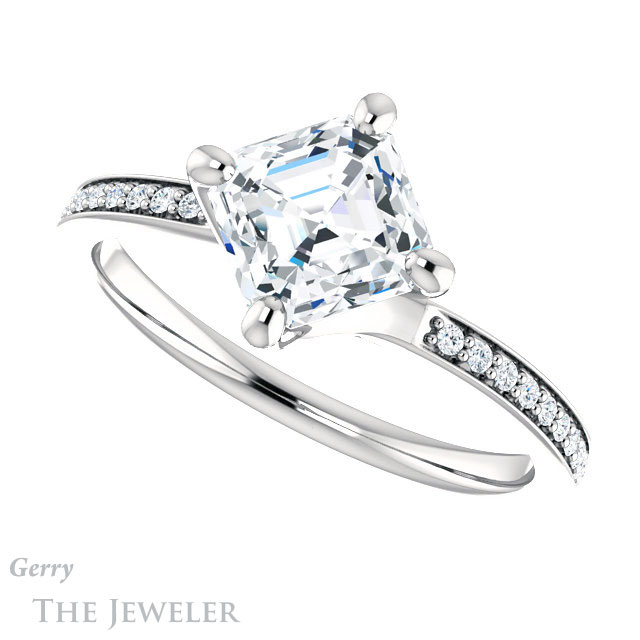 14k White Gold Asscher Cut Forever One Engagement Ring Setting #GTJ1022-asscher-fo-w 5 14k White Gold Asscher Cut Forever One Engagement Ring Setting #GTJ1022-asscher-fo-w
