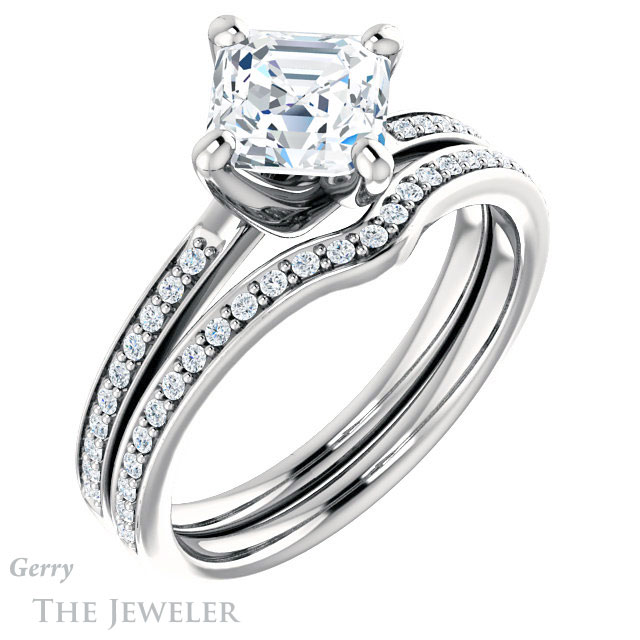 14k White Gold Asscher Cut Forever One Engagement Ring Setting #GTJ1022-asscher-fo-w 6 14k White Gold Asscher Cut Forever One Engagement Ring Setting #GTJ1022-asscher-fo-w