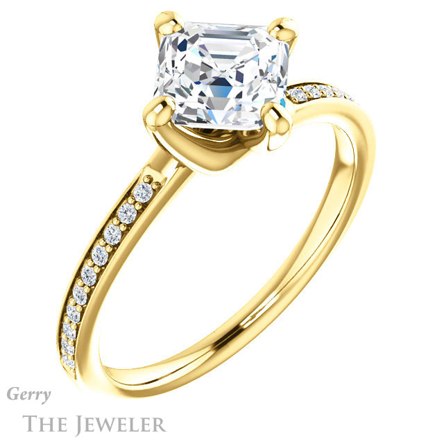 14k Yellow Gold Asscher Cut Forever One Engagement Ring Setting #GTJ1022-asscher-fo-y