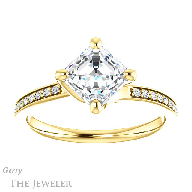 14k Yellow Gold Asscher Cut Forever One Engagement Ring Setting #GTJ1022-asscher-fo-y