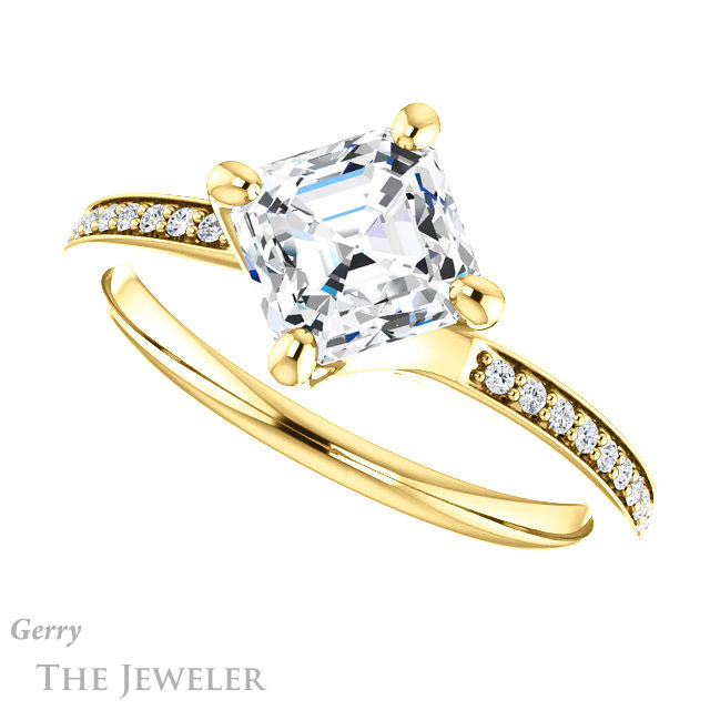 14k Yellow Gold Asscher Cut Forever One Engagement Ring Setting #GTJ1022-asscher-fo-y