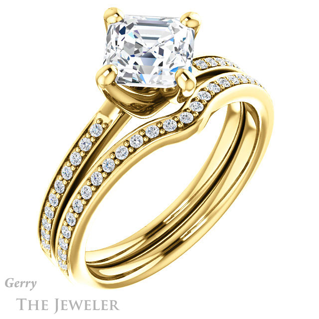 14k Yellow Gold Asscher Cut Forever One Engagement Ring Setting #GTJ1022-asscher-fo-y