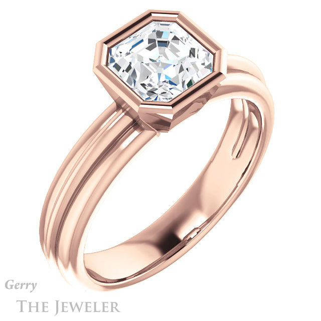 14k Rose Gold Asscher Cut Forever One Engagement Ring Setting #GTJ1023-asscher-fo-r