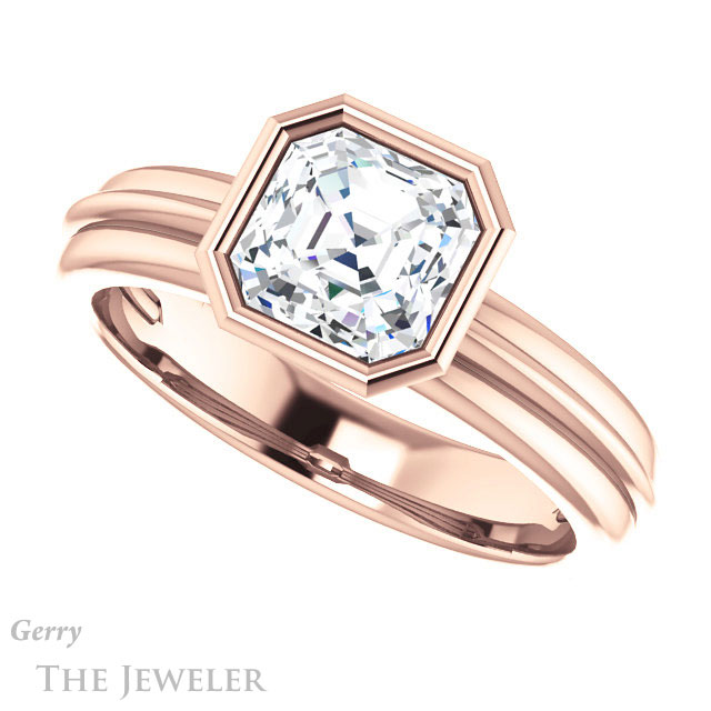 14k Rose Gold Asscher Cut Forever One Engagement Ring Setting #GTJ1023-asscher-fo-r