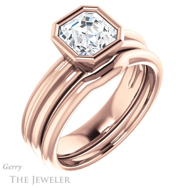 14k Rose Gold Asscher Cut Forever One Engagement Ring Setting #GTJ1023-asscher-fo-r