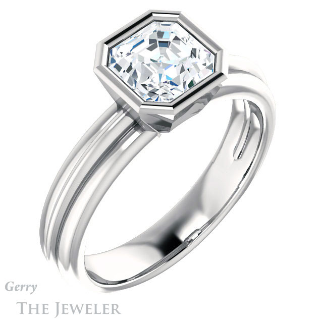 14k White Gold Asscher Cut Forever One Engagement Ring Setting #GTJ1023-asscher-fo-w