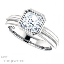 14k White Gold Asscher Cut Forever One Engagement Ring Setting #GTJ1023-asscher-fo-w