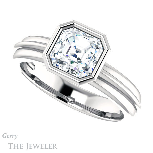 14k White Gold Asscher Cut Forever One Engagement Ring Setting #GTJ1023-asscher-fo-w