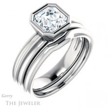 14k White Gold Asscher Cut Forever One Engagement Ring Setting #GTJ1023-asscher-fo-w