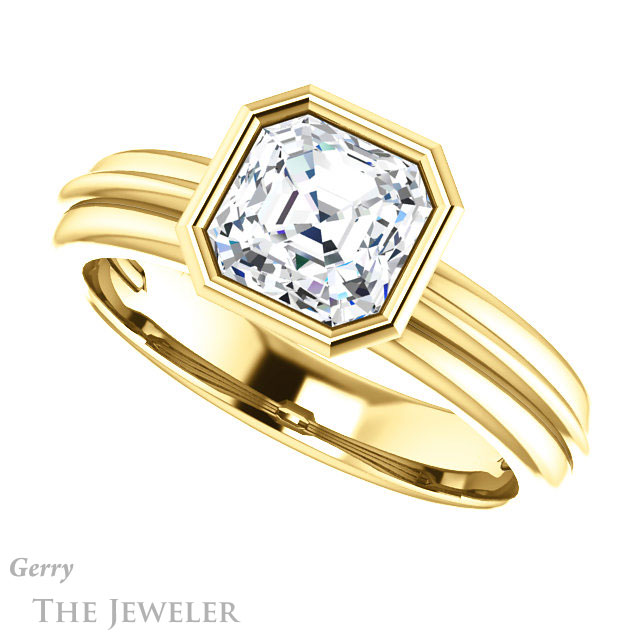 14k Yellow Gold Asscher Cut Forever One Engagement Ring Setting #GTJ1023-asscher-fo-y 5 14k Yellow Gold Asscher Cut Forever One Engagement Ring Setting #GTJ1023-asscher-fo-y