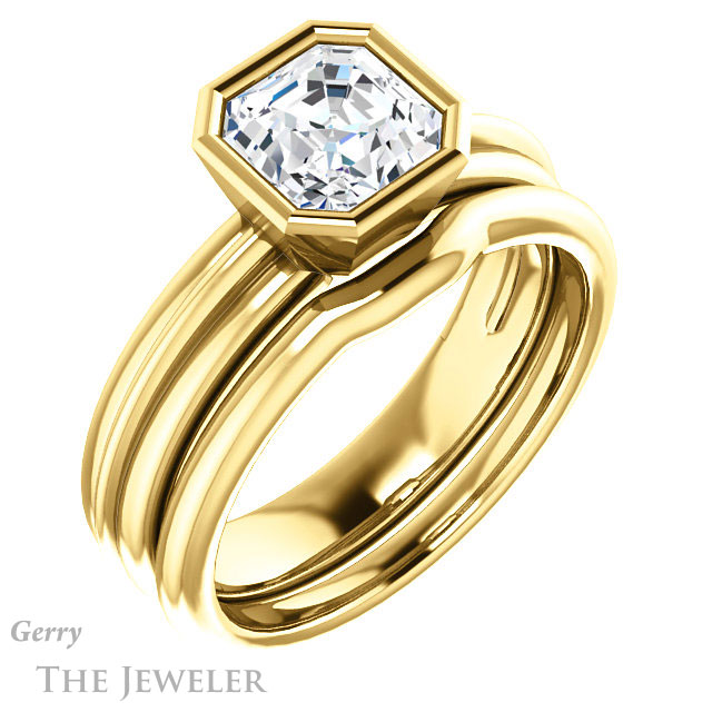 14k Yellow Gold Asscher Cut Forever One Engagement Ring Setting #GTJ1023-asscher-fo-y 6 14k Yellow Gold Asscher Cut Forever One Engagement Ring Setting #GTJ1023-asscher-fo-y