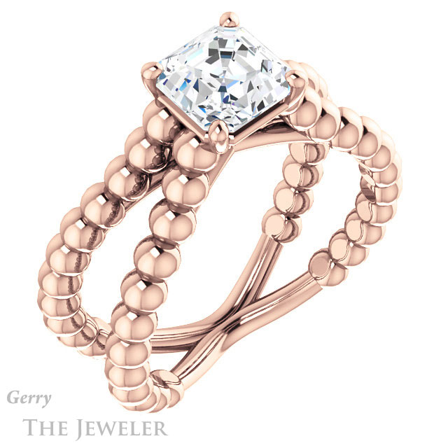 14k Rose Gold Asscher Cut Forever One Engagement Ring Setting #GTJ1024-asscher-fo-r