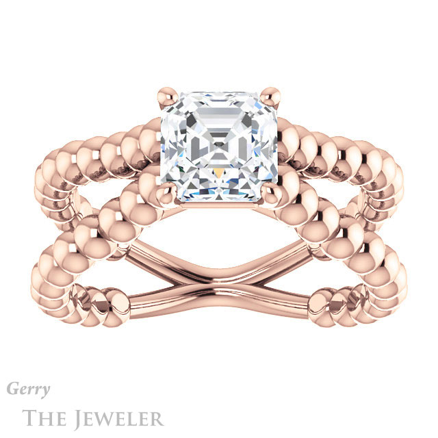 14k Rose Gold Asscher Cut Forever One Engagement Ring Setting #GTJ1024-asscher-fo-r
