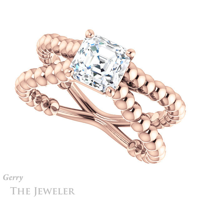 14k Rose Gold Asscher Cut Forever One Engagement Ring Setting #GTJ1024-asscher-fo-r