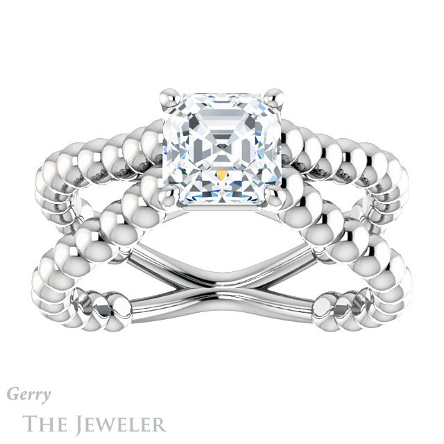14k White Gold Asscher Cut Forever One Engagement Ring Setting #GTJ1024-asscher-fo-w