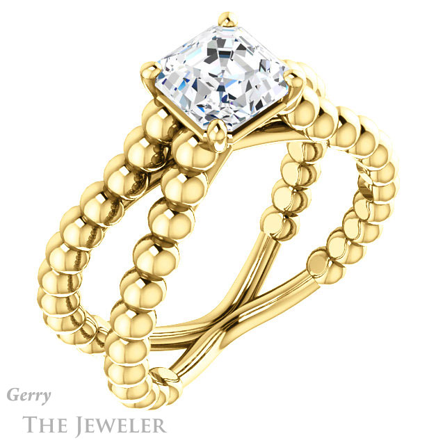 14k Yellow Gold Asscher Cut Forever One Engagement Ring Setting #GTJ1024-asscher-fo-y 4 14k Yellow Gold Asscher Cut Forever One Engagement Ring Setting #GTJ1024-asscher-fo-y