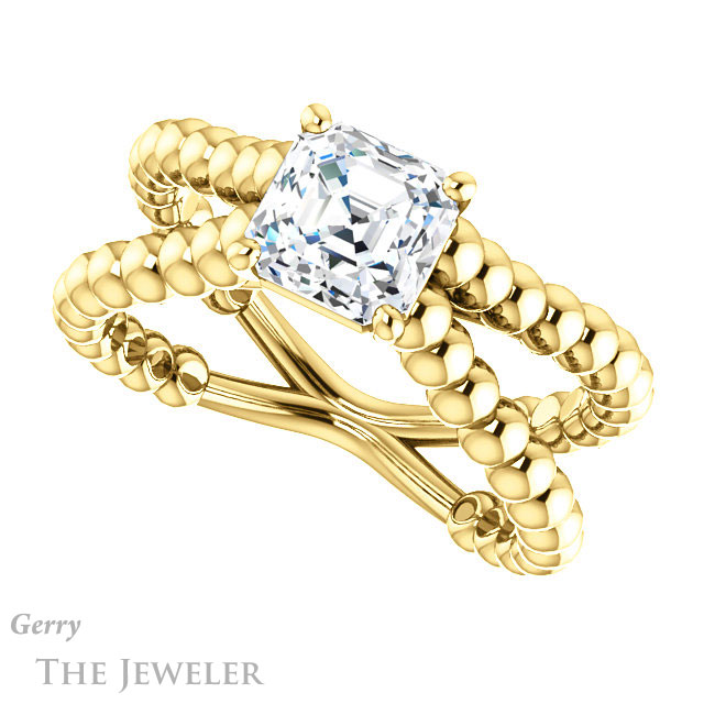 14k Yellow Gold Asscher Cut Forever One Engagement Ring Setting #GTJ1024-asscher-fo-y 5 14k Yellow Gold Asscher Cut Forever One Engagement Ring Setting #GTJ1024-asscher-fo-y