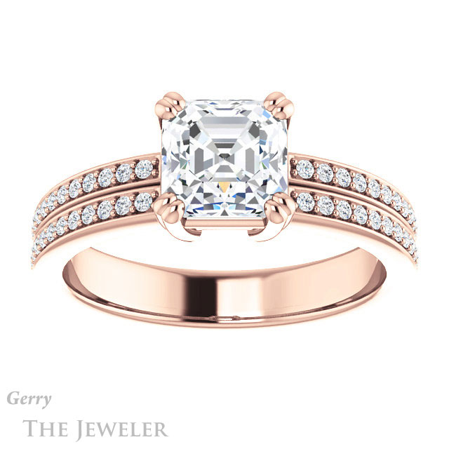 14k Rose Gold Asscher Cut Forever One Engagement Ring Setting #GTJ1027-asscher-fo-r