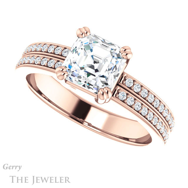 14k Rose Gold Asscher Cut Forever One Engagement Ring Setting #GTJ1027-asscher-fo-r